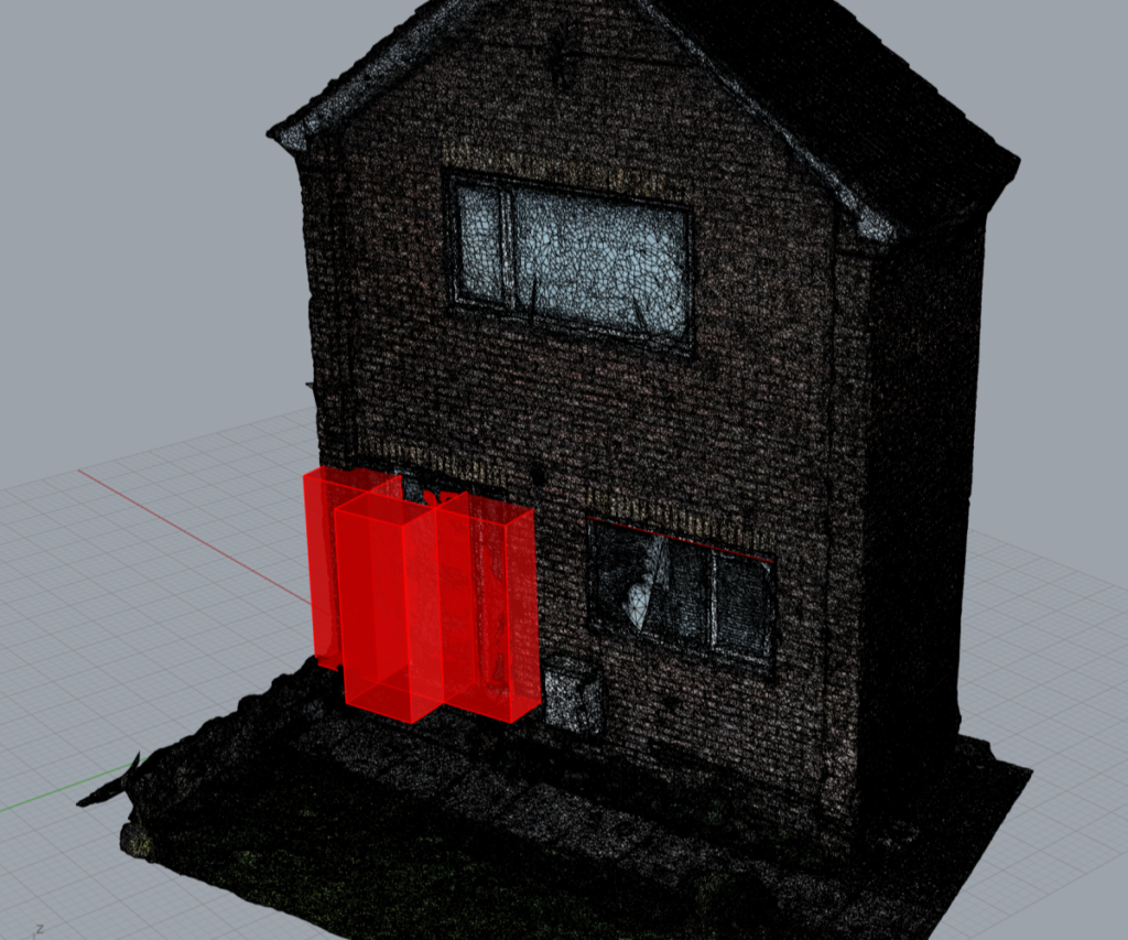 cad referencing on photogrammetry view of house